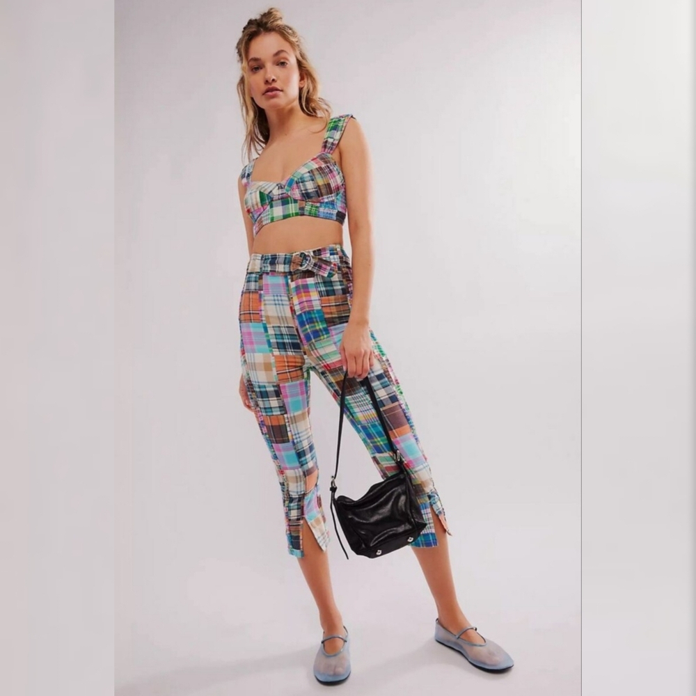 Free People Keep Me Set In Multi Madras Multicolor Plaid Women's Size 10